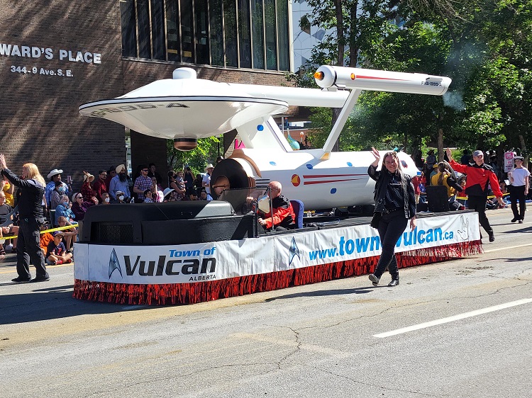 Members of USS Chinook, USS Cerberus and other Fan Clubs march in the 2022 Calgary Stampede Parade -- Photo from Kimberly Bodeux Photography / Strathmore Now